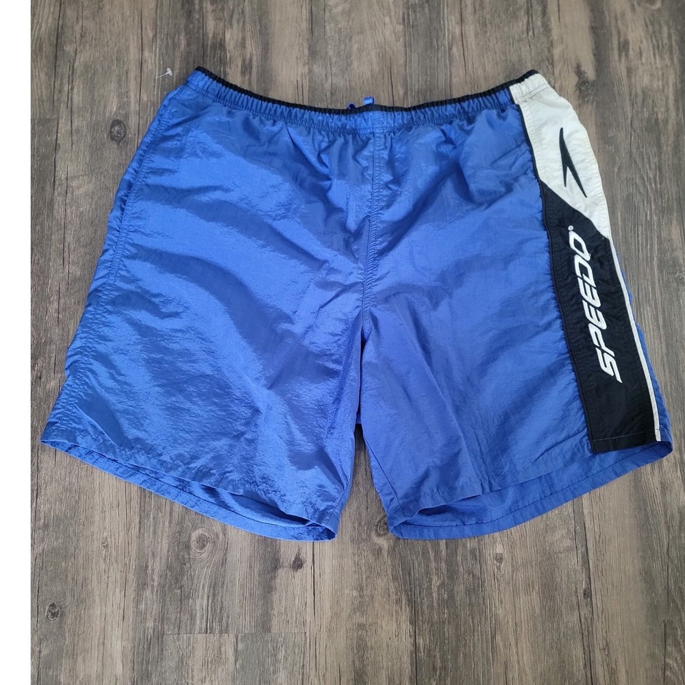 Speedo Mens Swim Trunks Blue Colorblock Mesh Lined Board Shorts Large